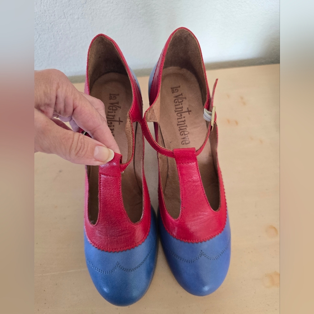 Red and Blue Women's Shoes. Vintage Vibe. Genuine Leather. Never Worn